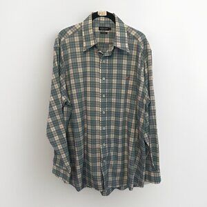 Southern Marsh Men’s L Performance Plaid Button-Up Shirt Blue Aqua Cotton Blend